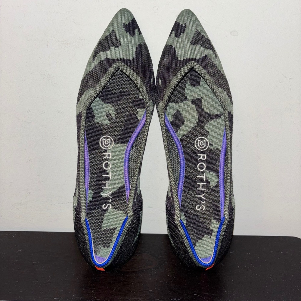 Rothys | The Point Flats | Womens 8.5 | Olive Green Black Camo Slip On Shoes - Picture 9 of 12